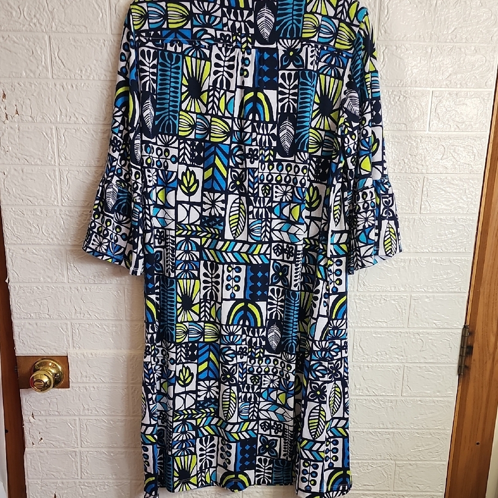 Multiples Blue and Green Geometric Long Sleeve Dress - Picture 5 of 6